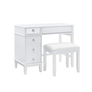 Eve White Gloss Vanity Set with Stool and Mirrored Accents
