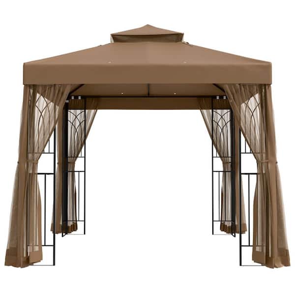 EAGLE PEAK 8 ft. x 8 ft. Gazebo with Netting, Patio Metal Gazebo with Soft Top Double Roof Canopy with Netting