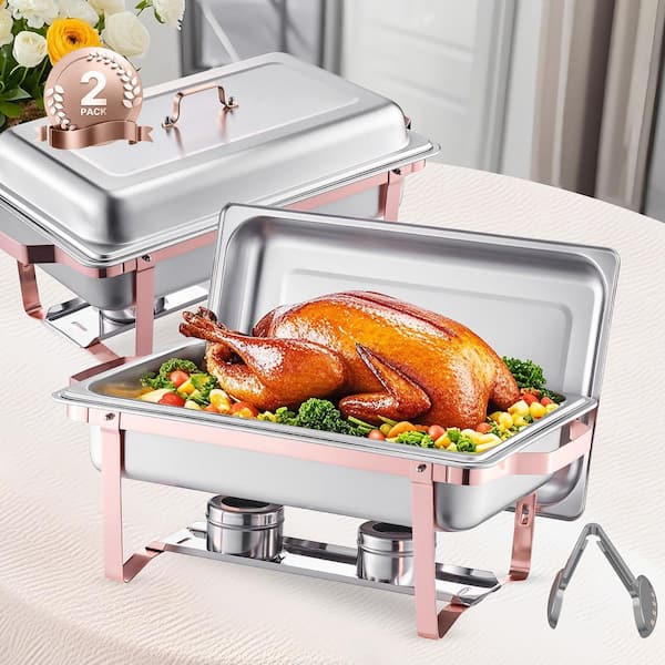 Chafing Dish Buffet Set, 8 qt. 2-Pack, Silver, Stainless Steel Chafing Dishes and Accessories, Round Catering Warmer
