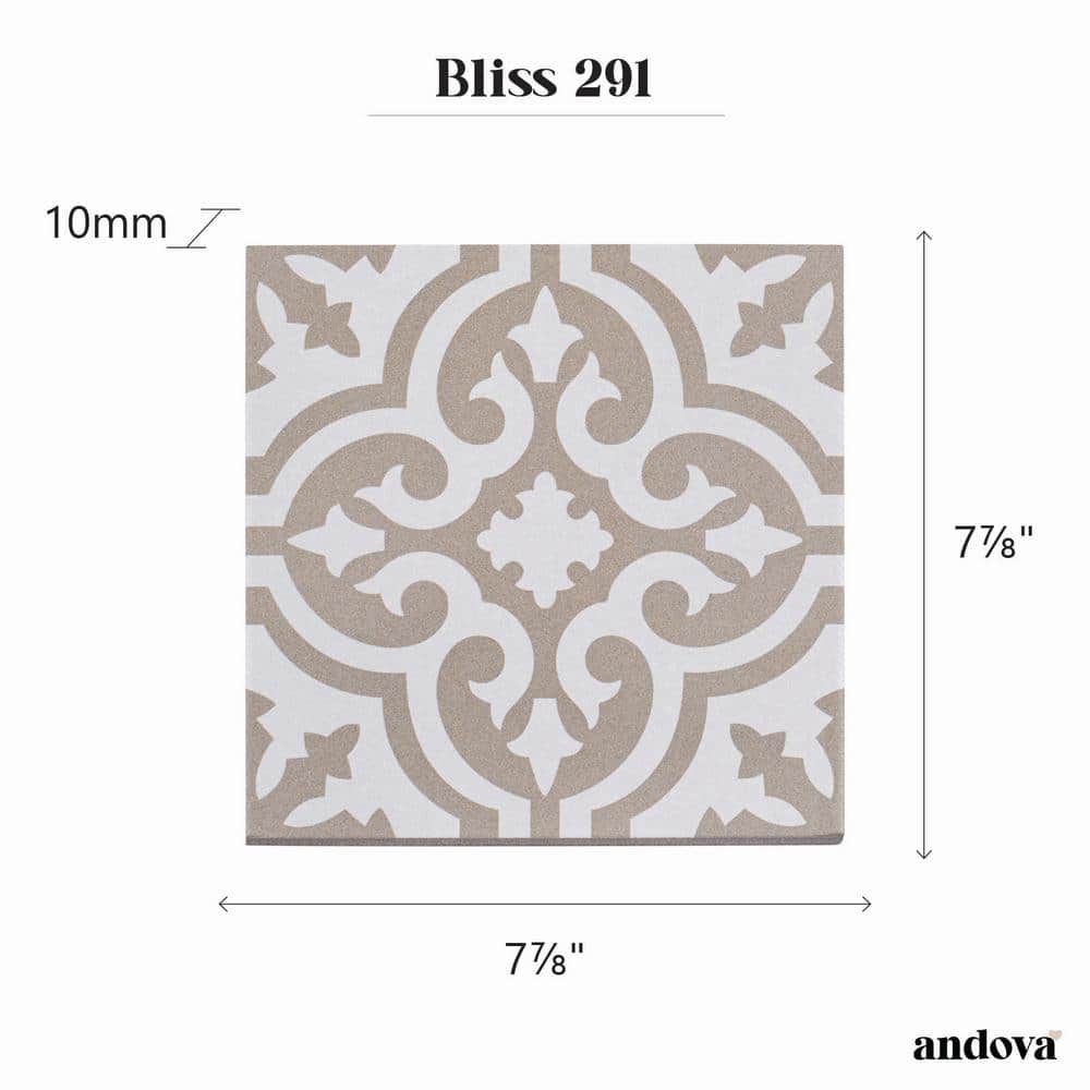 Bliss 8" Brown and White Porcelain Patterned Tile