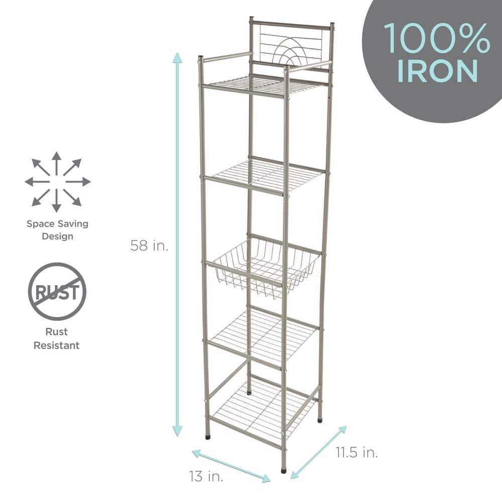 Satin Nickel 5-Tier Freestanding Bathroom Storage Shelf