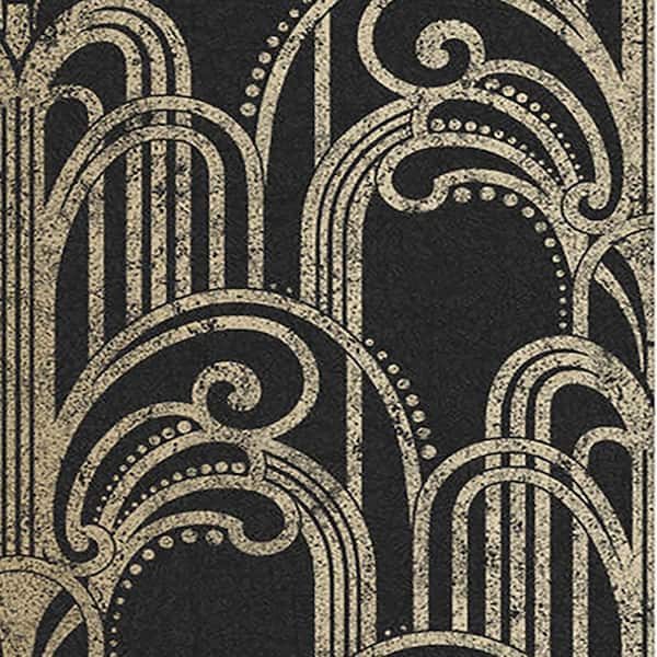 Graham & Brown Art Deco Black and Gold Removable Wallpaper Sample