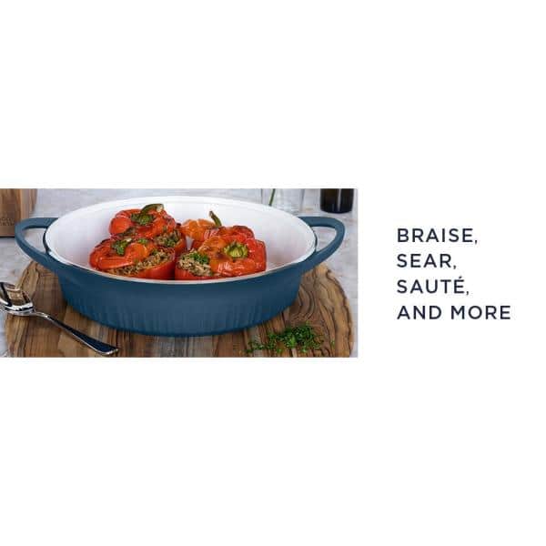 4.5-Quart Enameled Coated Oval Braiser with Stainless Steel Lid – Saveur  Selects