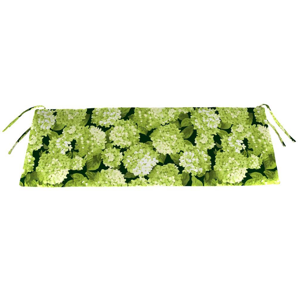 Hydrangea Forest Green Floral Climate Resistant Outdoor Bench Cushion