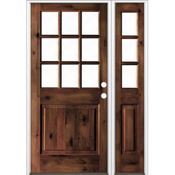 Krosswood Doors 50 in. x 80 in. Alder 2 Panel Left-Hand/Inswing Clear Glass Red Mahogany Stain Wood Prehung Front Door w/Right Sidelite