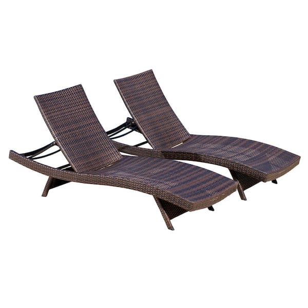 Noble House Salem Multi-Brown 2-Piece Wicker Outdoor Chaise Lounge