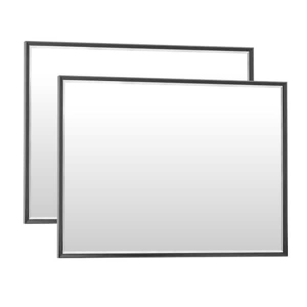 2 Pack 48 in. W x 36 in. H Modern Double Beveled Aluminum Frame Rectangular Wall Mirror, Brushed Black