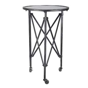 17 in. Silver Round Glass End Table with 3 Wheels