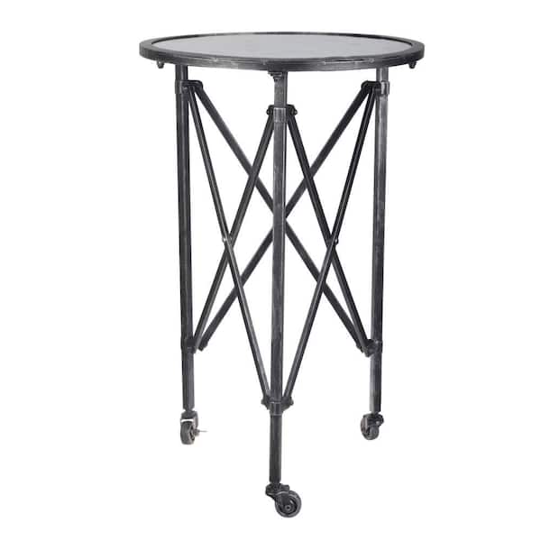 Benjara 17 in. Silver Round Glass End Table with 3 Wheels