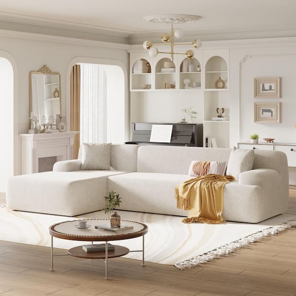Harper & Bright Designs Simplified Style 107.25 in. 2-Piece Round Arm Large L Shaped Chenille Modular Sectional Sofa in Beige, Free Combination