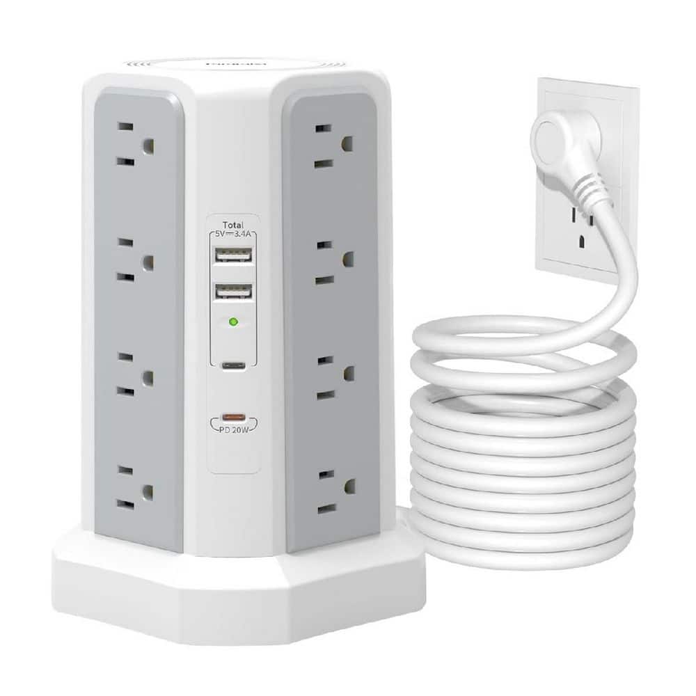 16-Outlet Power Strip Tower Surge Protector with 10 ft. Flat Plug Cord and 4 USB Ports (1 PD 20W) for Home Office, White price history on PriceWatchPro