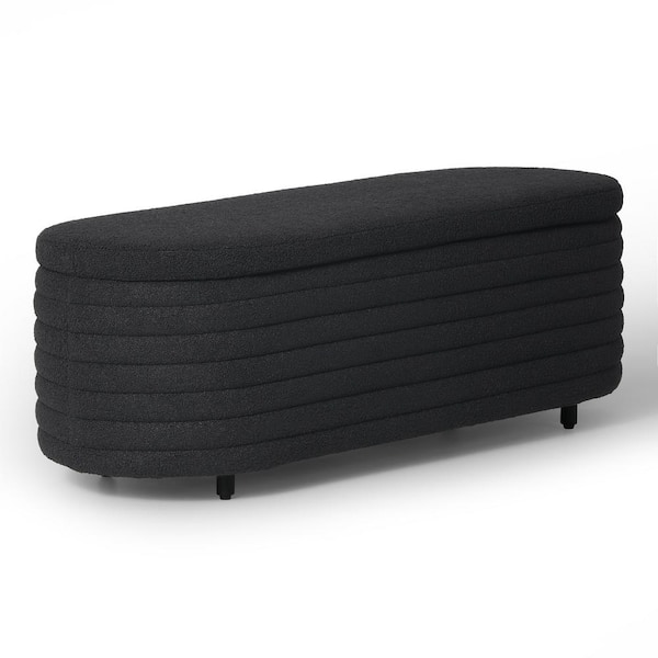 WESTINFURNITURE Bayville 54 in. Wide Oval Sherpa Upholstered Entryway Flip Top Storage Bedroom Accent Bench in Black