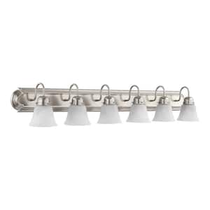 Traditional 48 in. W 6-Lights Satin Nickel Vanity Lights with Faux Alabaster Glass