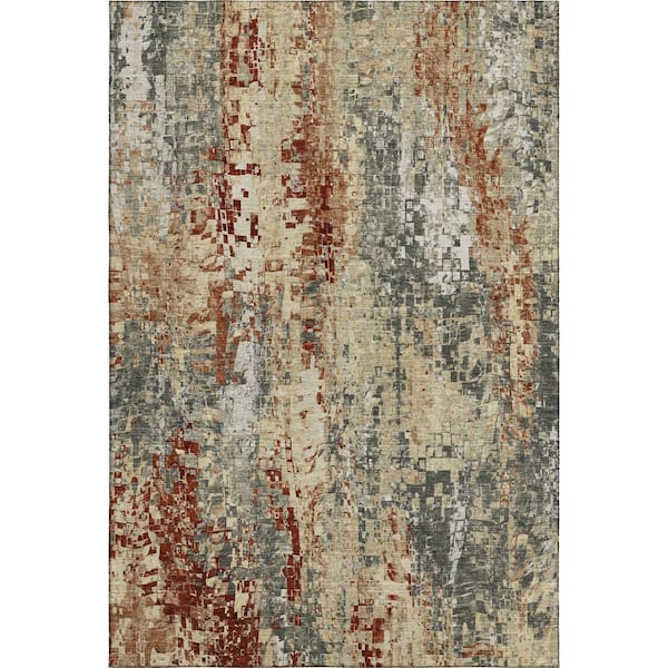 Mayfield Premium Machine Washable Abstract AMF2254 Pewter 3 ft. x 4 ft. Area Rug
