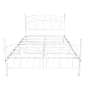 Queen Size White Metal Bed Frame With Large Storage Space Under The Bed