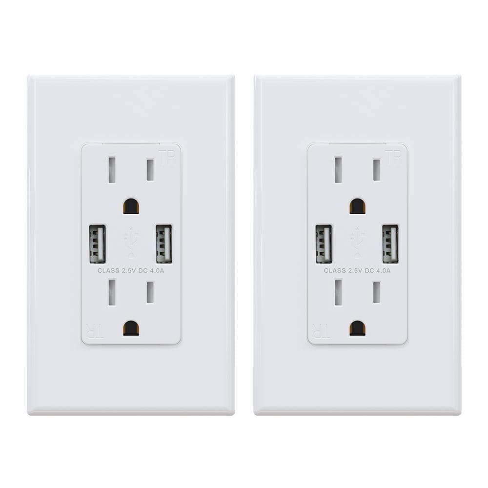 4.0 Amp Dual USB Ports with Smart Chip, 15 Amp Duplex Tamper Resistant Outlet, Wall Plate Included, White (2-Pack) price history on PriceWatchPro