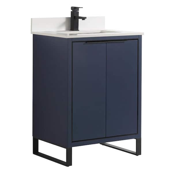 FINE FIXTURES Opulence 24 in. W x 18 in. D x 33.5 in H. Bath Vanity in Navy Blue with White Single sink Top