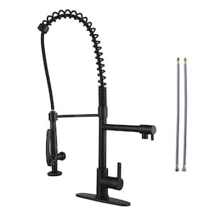 Single Handle Pull Out Sprayer Kitchen Faucet with Deckplate in Matte Black