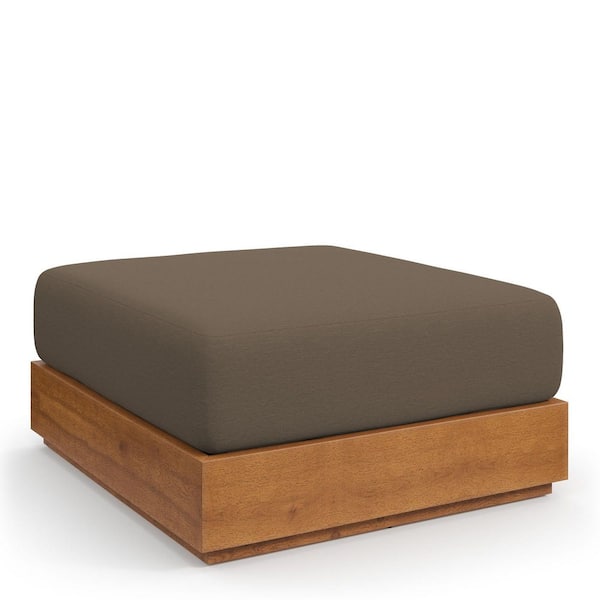 Tahoe Acacia Wood Outdoor Ottoman in Natural Cocoa with Weather-Resistant Cushion