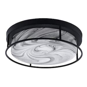 Ashland 18 in. 4-Light Matte Black Flush Mount with Onyx Swirl Glass Shade No Bulbs Included