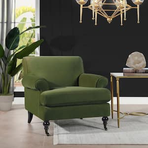 Alana 38 in. Rolled Arm Lawson French Country Performance Velvet Large Living Room Accent Arm Chair with Metal Casters