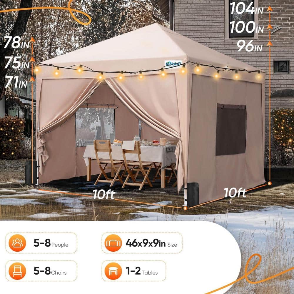 Beige 10' x 10' Pop-Up Canopy Tent with Sidewalls