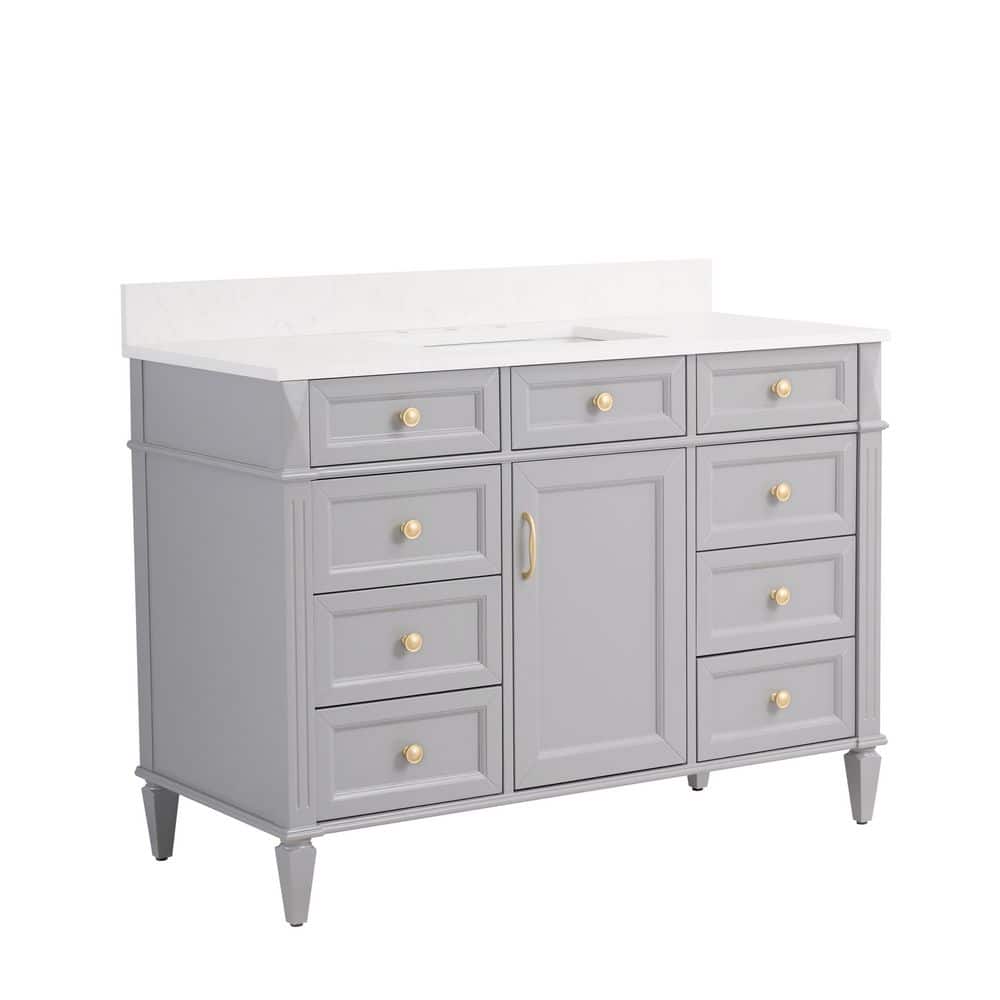 Assembled 48 in. Freestanding Single Sink Solid Wood Gray Bath Vanity with Carrera White Quartz Top price history on PriceWatchPro