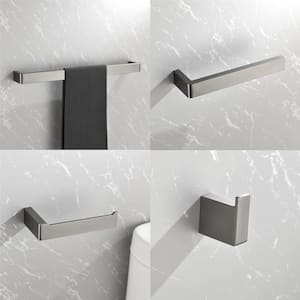Wall Mount 5 -Piece Bath Hardware Set with Towel Bar Hand Towel Holder Toilet Paper Holder Towel/Robe Hook in Matte Gray