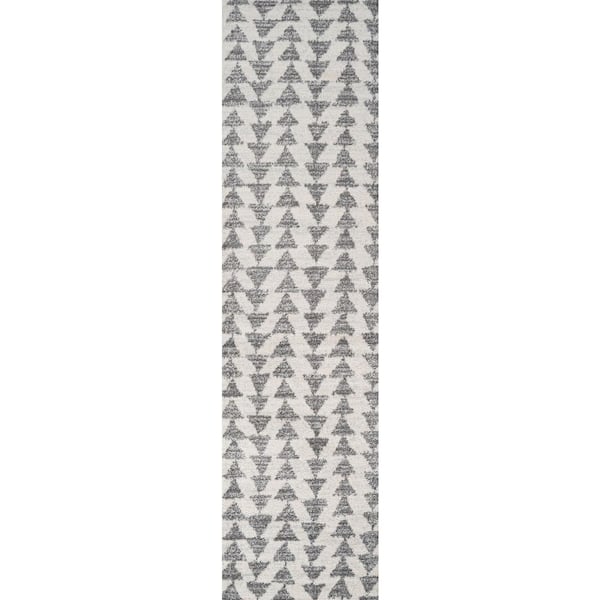 Aisha Moroccan Triangle Geometric Cream/Gray 2 ft. x 10 ft. Runner Rug