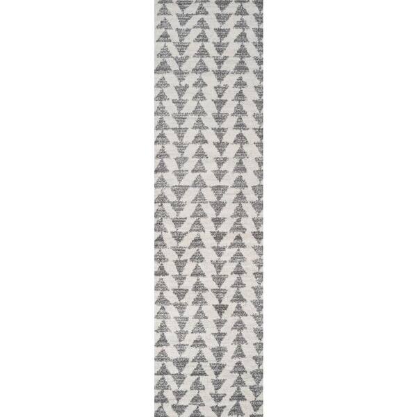 Aisha Moroccan Triangle Geometric Cream/Gray 2 ft. x 14 ft. Runner Rug