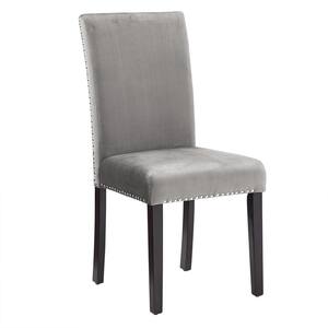Gray Nailhead Velvet Upholstered Dining Chairs (Set Of 2)