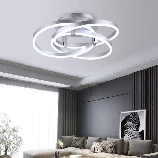 Carson 23.23 in. 3-Light Silver Metal Modern Integrated LED Semi Flush Mount Lighting Bedroom Ceiling Lights Fixtures