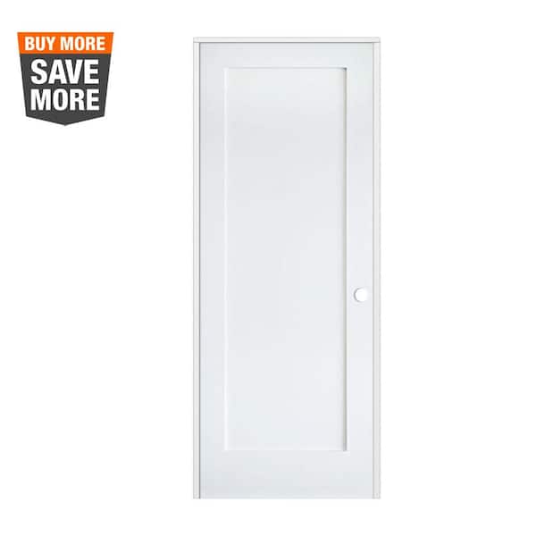 Krosswood Doors 30 in. x 80 in. Shaker 1-Panel Primed Solid Hybrid Core MDF Left-Hand Single Prehung Interior Door
