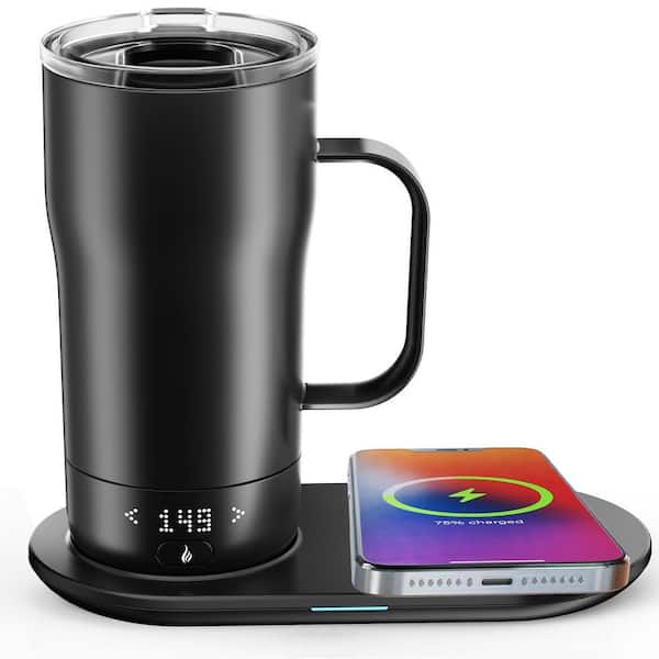 18 oz. Iron Black Black Stainless Steel Ceramic Smart Self Heating Coffee Mug Temperature Control Drinkware Piece