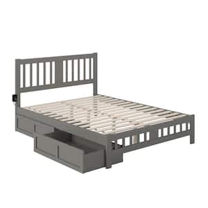 Tahoe Grey Queen Solid Wood Storage Platform Bed with Footboard and 2 Drawers