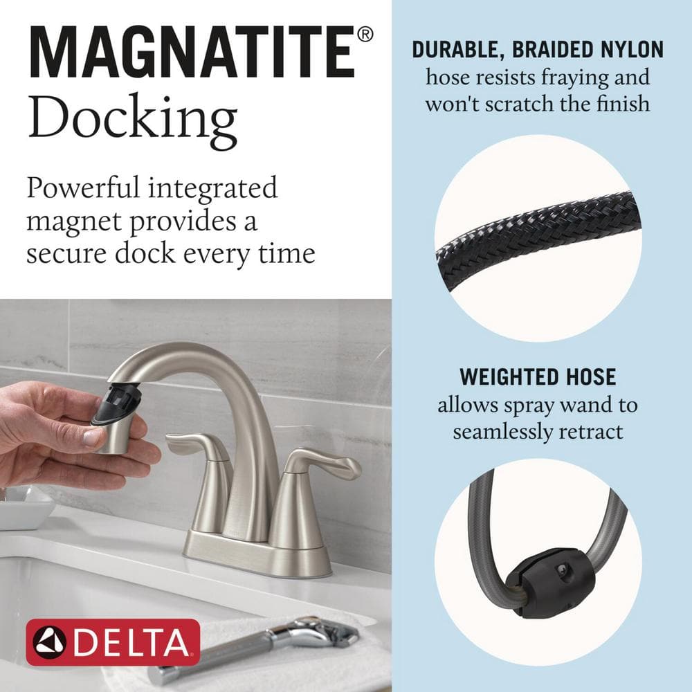 Brushed Nickel Two Handle Pull-Down Bathroom Faucet with Zinc Lever