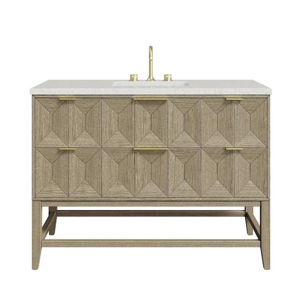 James Martin Vanities Emmeline 48.0 in. W x 23.5 in. D x 36 in. H Single Bathroom Vanity Pebble Oak and Lime Delight Quartz Top