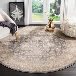 Sofia Light Gray/Beige 7 ft. x 7 ft. Round Border Area Rug