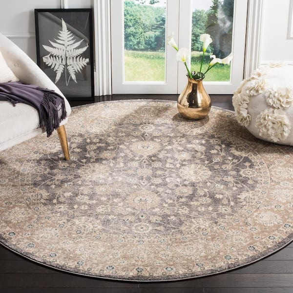 Sofia Light Gray/Beige 7 ft. x 7 ft. Round Border Area Rug