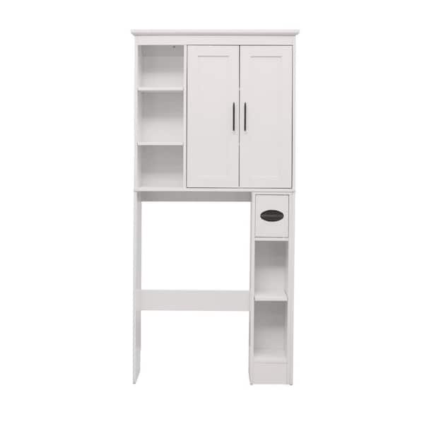 29 in. W x 65 in. H x 8.78 in. D White Over The Toilet Storage with Adjustable Shelves