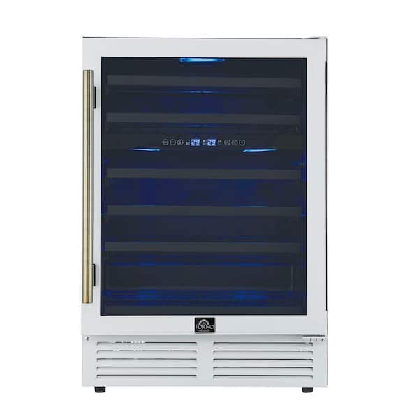 Bacchino 24 in. Wine Cooler in White, Antique Brass Handles, Triple Glass Door, 51-Bottles