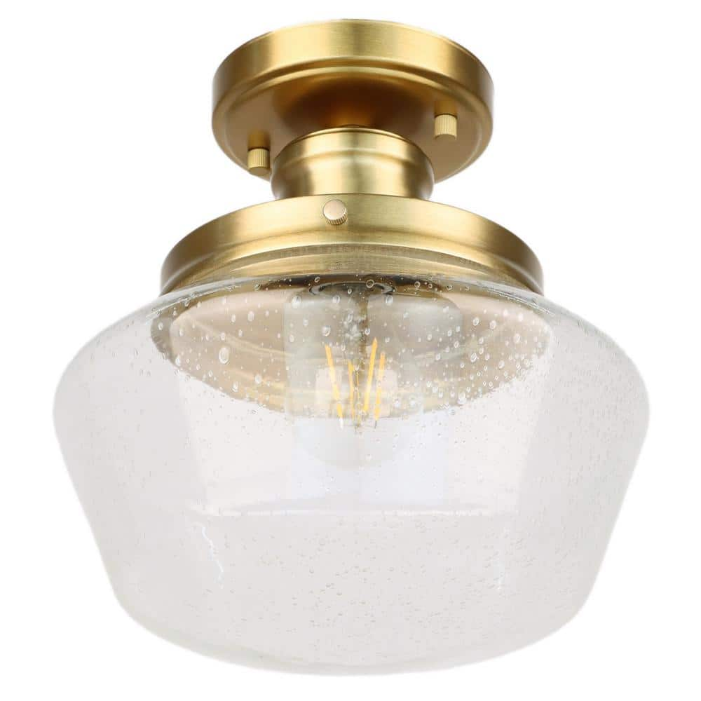 Tatahance 10 In 1 Light Gold Semi Flush Mount Ceiling Light With Seeded Glass Shade Z181501