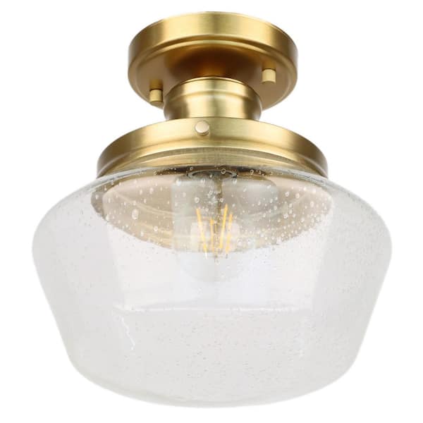 Tatahance 10 in. 1-Light Gold Semi-Flush Mount Ceiling Light with Seeded Glass Shade