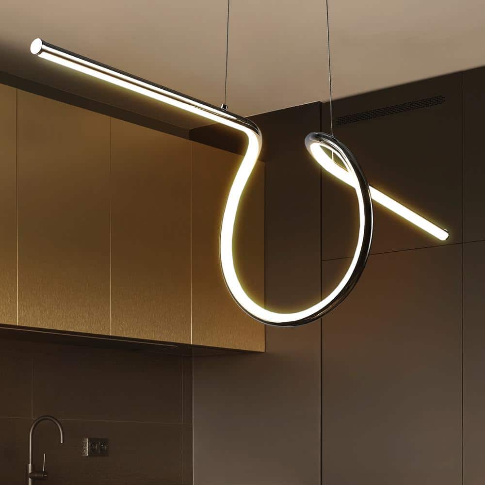 Ali 34.5" Chrome Contemporary Adjustable LED Island Pendant