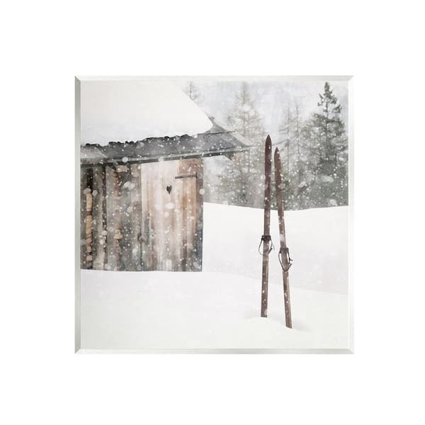 Stupell Industries Winter Cabin Skis by LSR Design Studio 1-Piece Unframed Graphic Print Nature Poster Art Print 12 in. x 12 in.