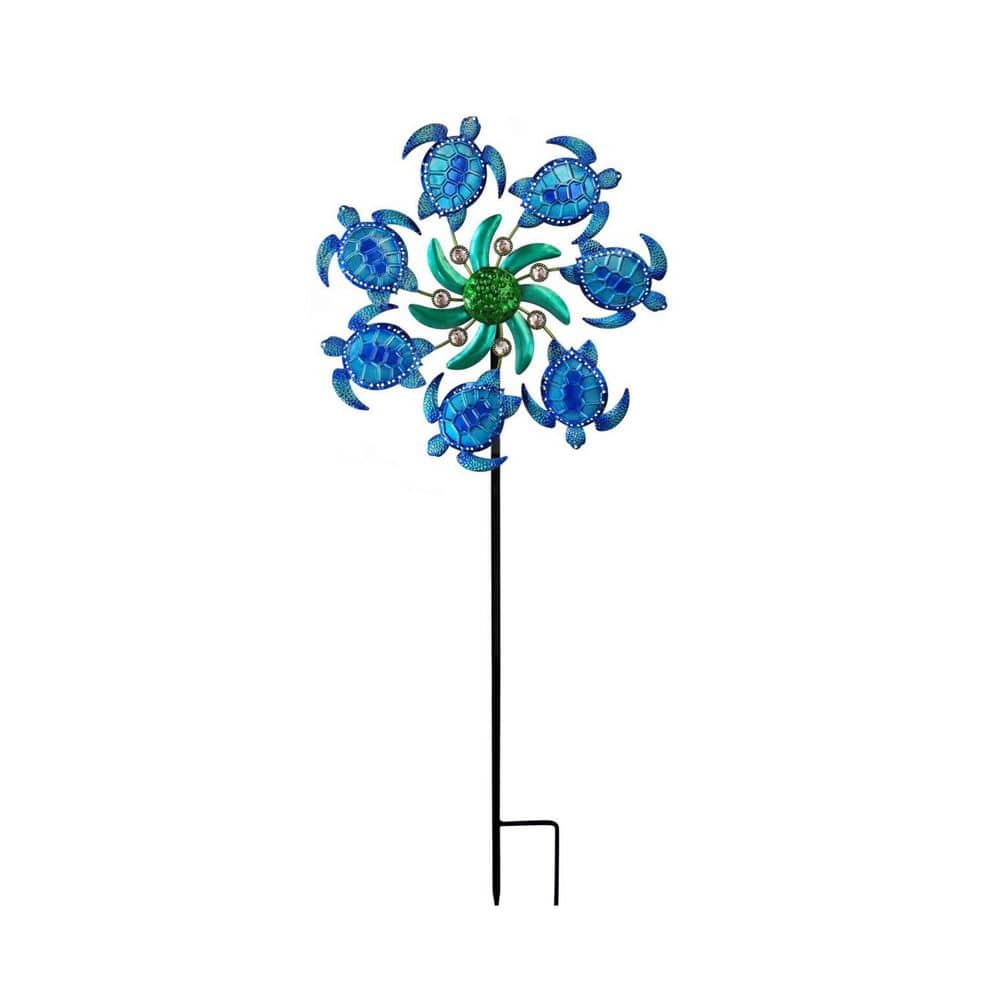 39 in. H Blue Acrylic Sea Turtle Wind Spinner Garden Stake