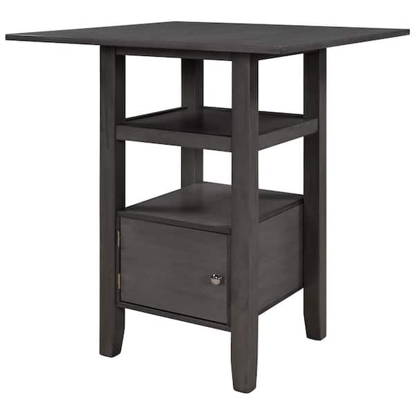 Unbranded Gray Wood Outdoor Dining Table with Storage Cupboard and Shelf