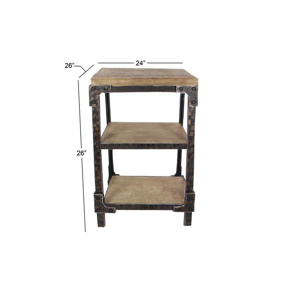 Industrial Brown Fir Wood and Metal 3-Tier Accent Table