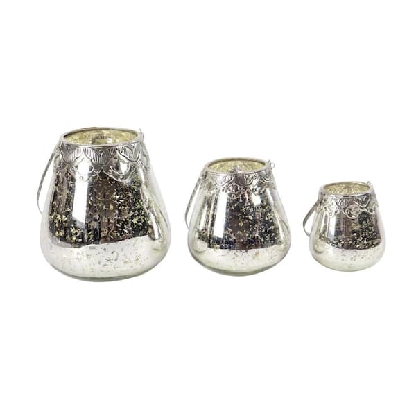 Litton Lane Silver Glass Decorative Candle Lantern (Set of 3)