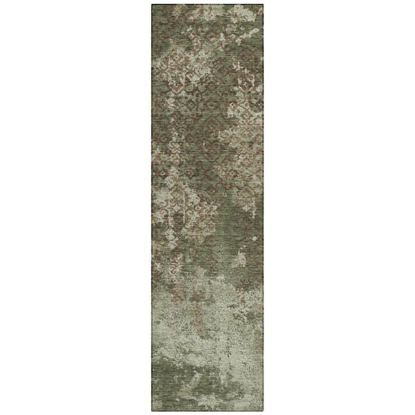 Chantille Machine Washable Indoor/Outdoor Abstract ACN2788 Olive 2 ft. x 7 ft. Runner Rug